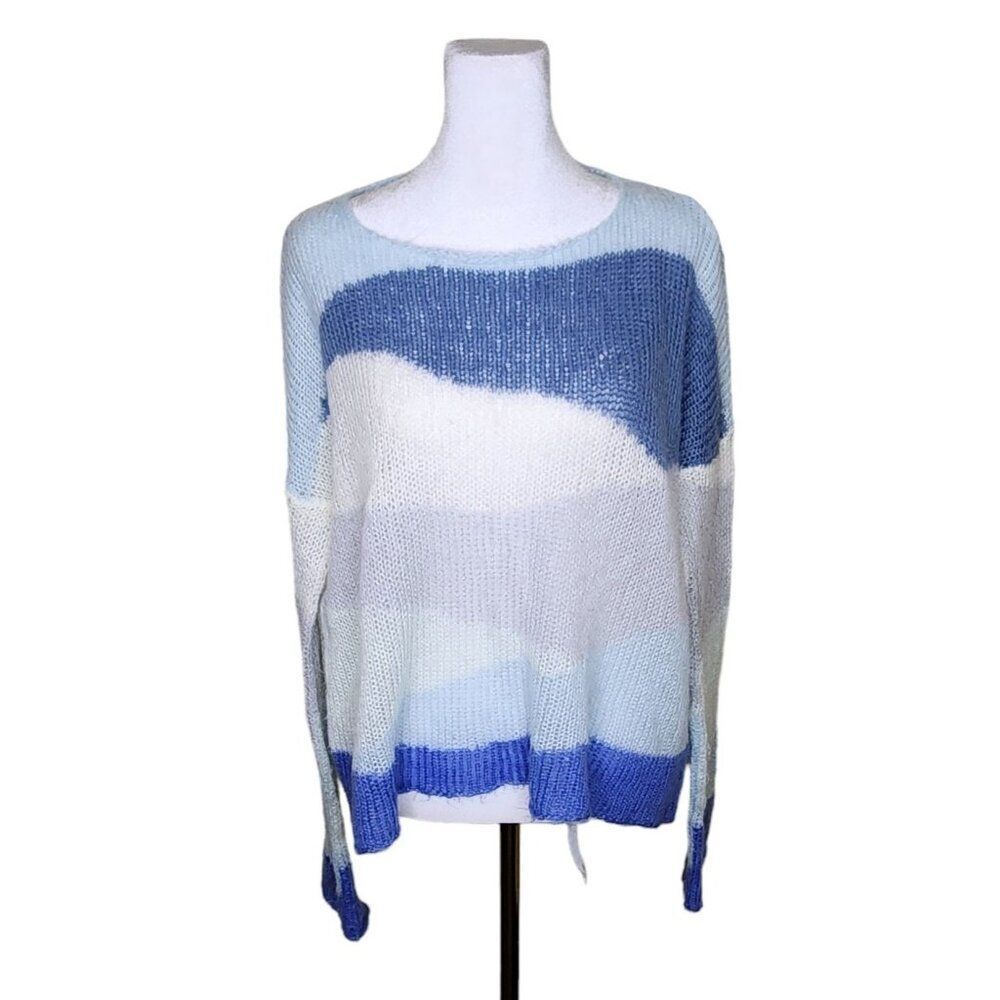 Wooden Ships Long Sleeve Off Shoulder Stripe Sweater Womens Size S Blue
